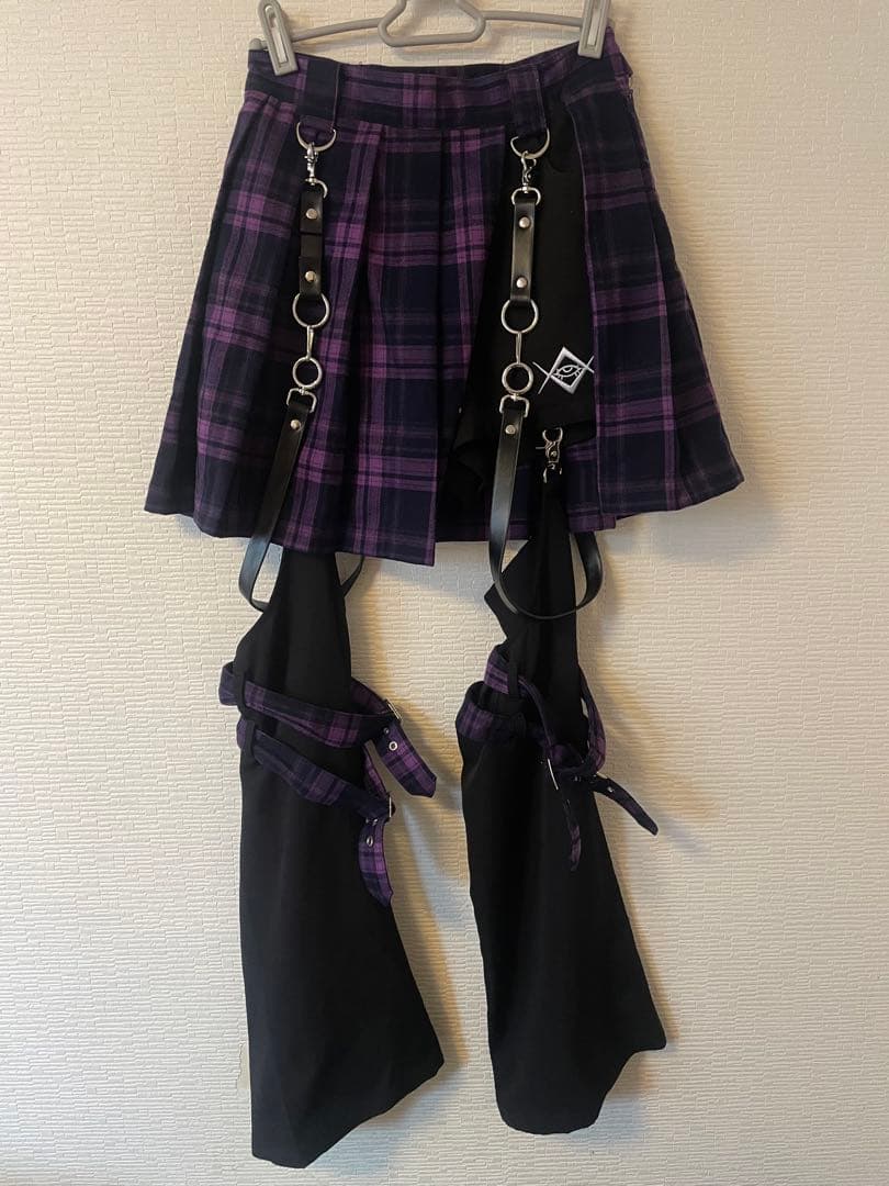 REFLEM レフレム レッグカバー 付き ミニスカート パープル チェック