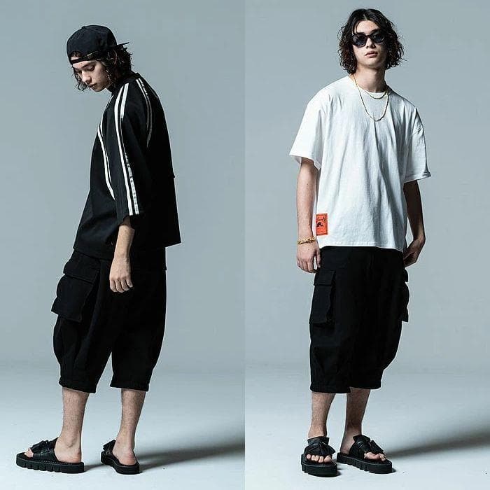 美品 23SS グラム クロップド サルエル カーゴ パンツ 黒 ブラック L