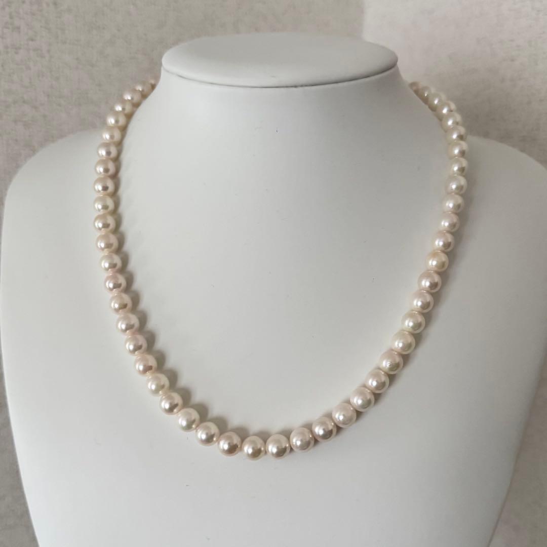 あこや真珠 パールネックレス 約7.0-7.5mm 46cm 本真珠 ピンク系