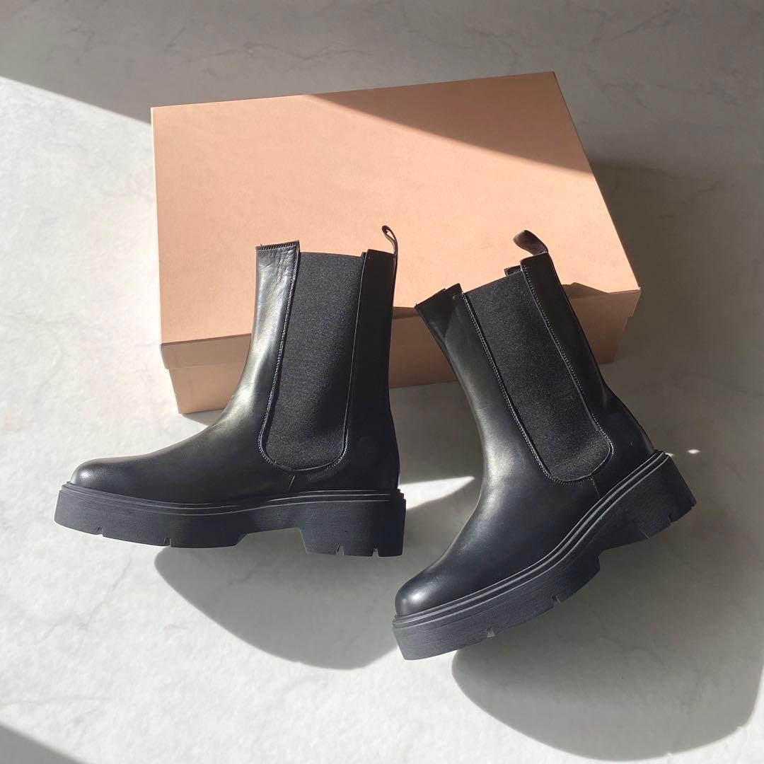 CORSO ROMA, 9 スクエアトゥ サイドゴアブーツ ブラック イタリア製