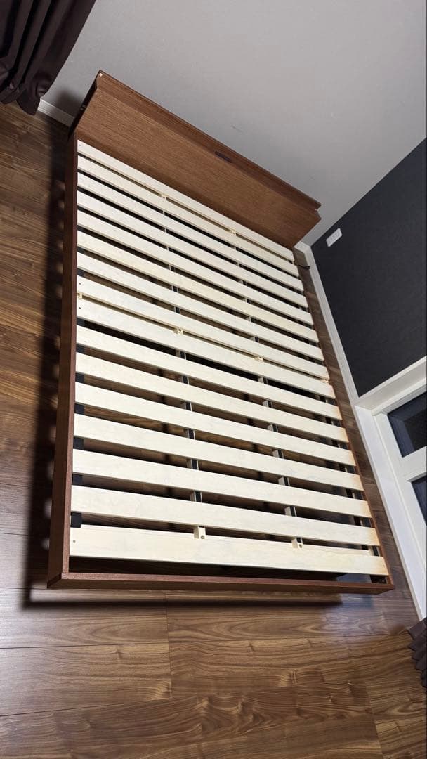 USBコンセント付 すのこダブルベッドフレーム ブラウン