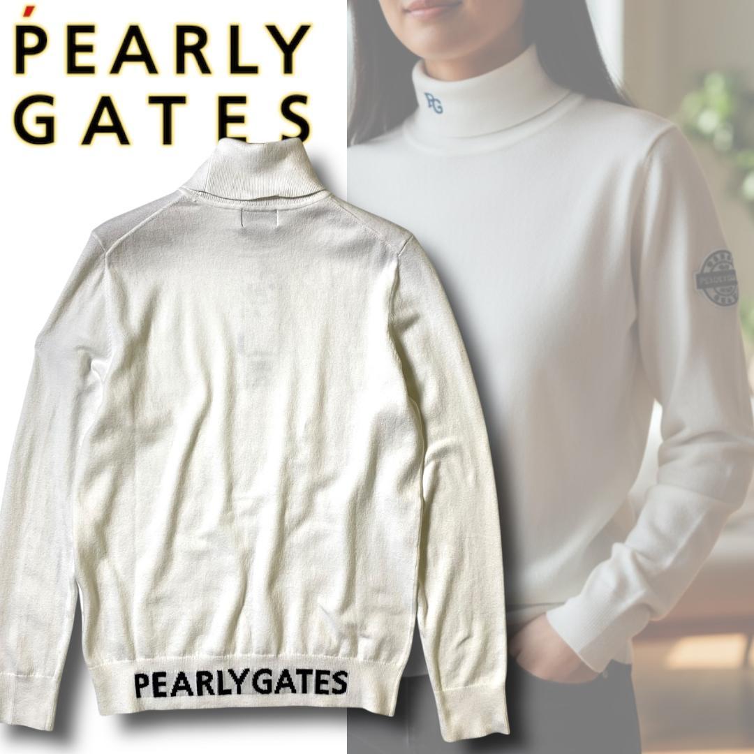 定価19800円 1 パーリーゲイツ ビッグロゴ タートルネック ニット 白