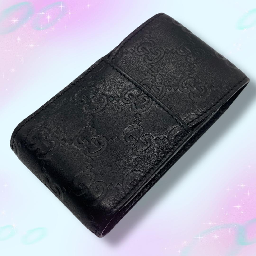 《美品》 グッチ シマ シガレットケース 小物入れ レザー ブラック