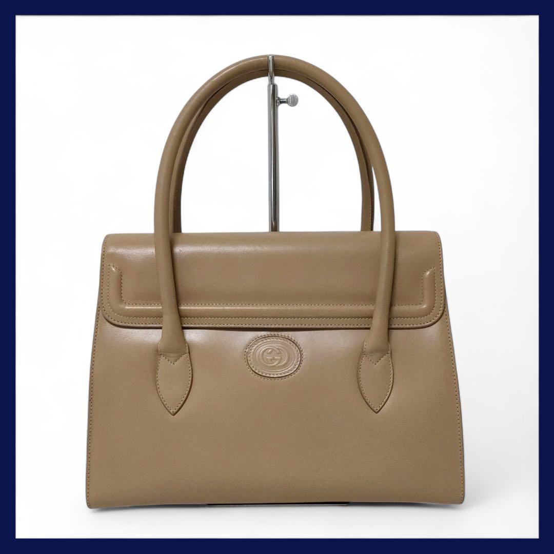 美品✨オールドグッチ インターロッキング ハンドバッグ レザー ベージュ 廃盤