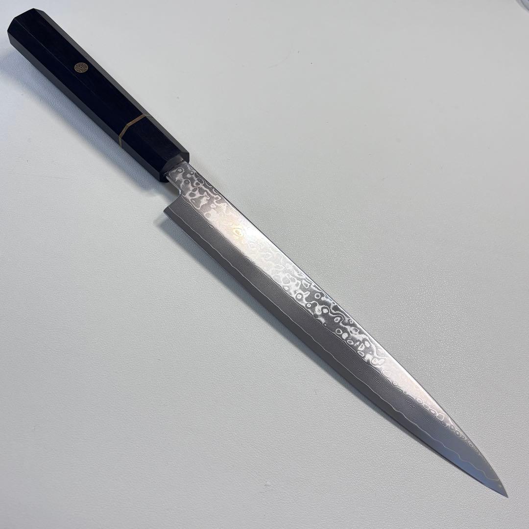 240mm 柳刃包丁 墨流しダマスカス黒檀八角柄　刺身包丁 和包丁︐