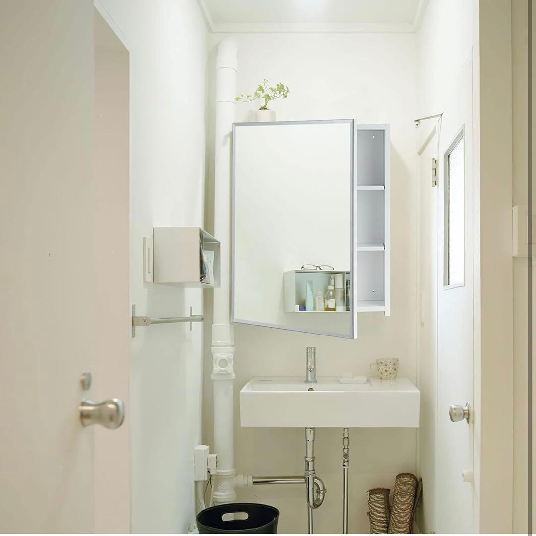 ミラーキャビネット キャビネット 50x60CM ホワイトオーク 洗面鏡 浴室鏡