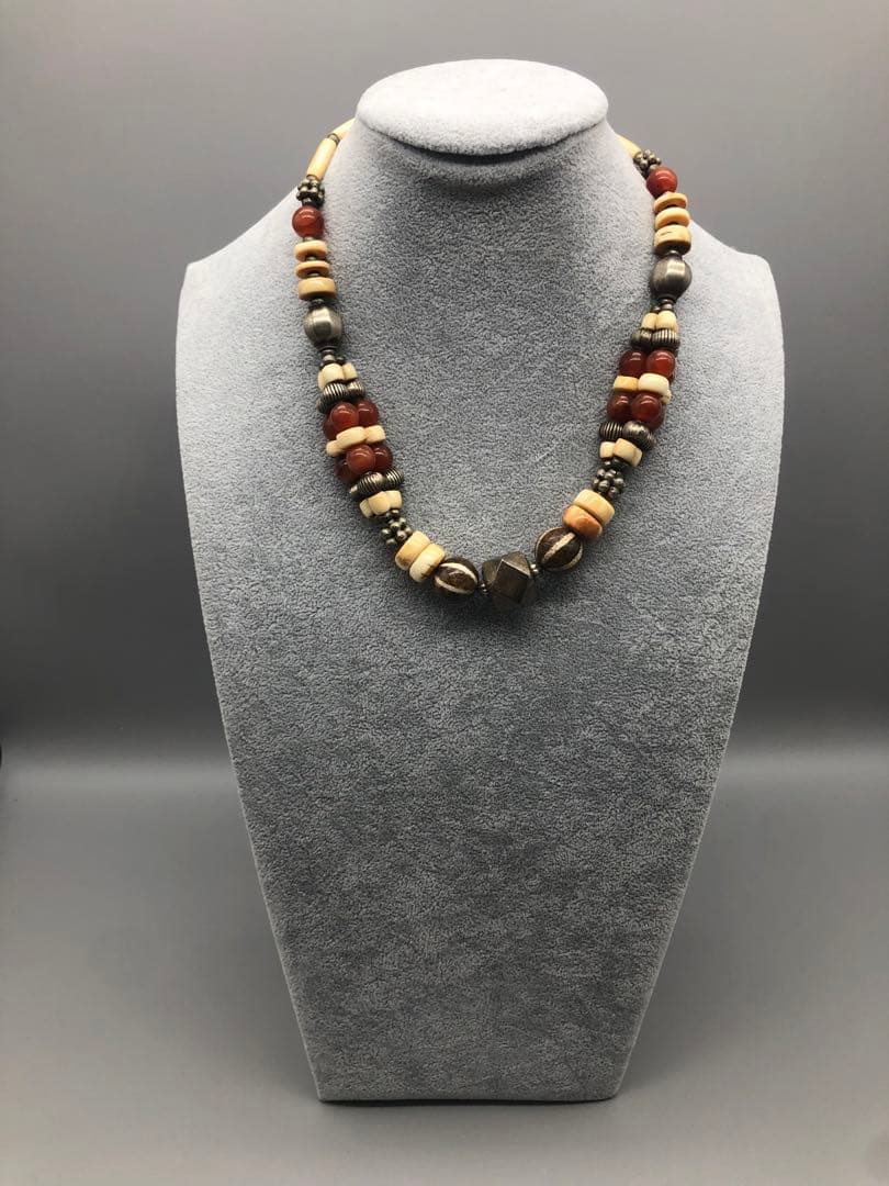 ボーン金属天然石ビーズビンテージボヘミアンエスニックネックレス伝統工芸男女兼用