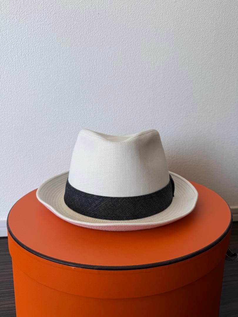 HERMES ホワイト ブラック ハット 59 エルメス パナマハット