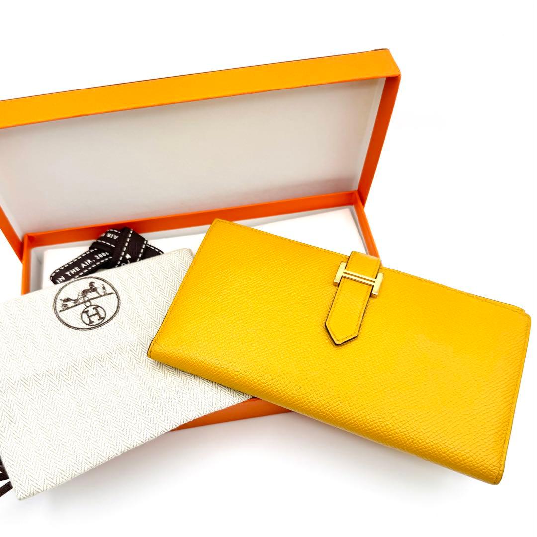 HERMES エルメス ベアンスフレ エプソン イエロー マチ付き D刻印