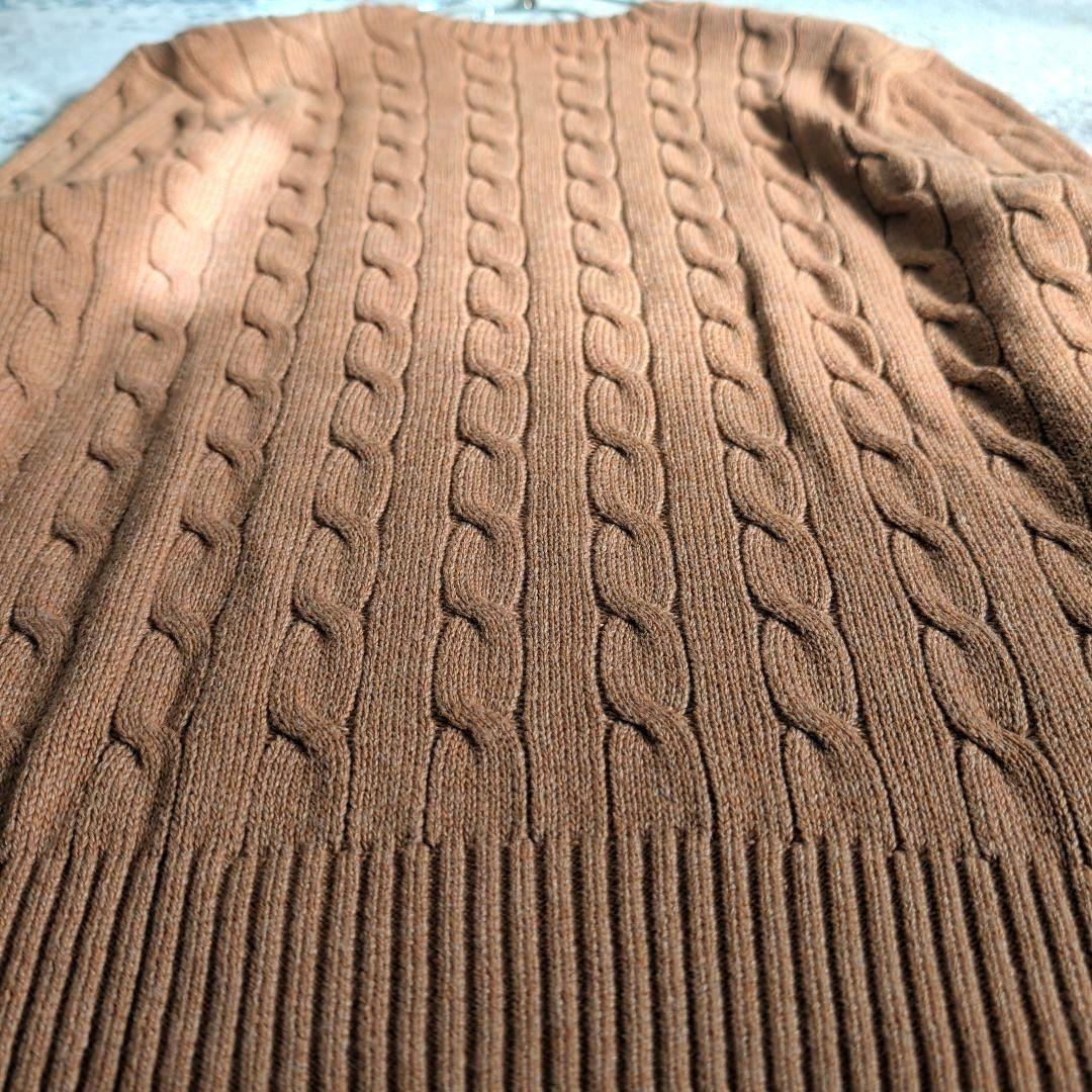 美品 ポロラルフローレン ケーブルニット ネイビーポニー刺繍 綿 ブラウン系 M