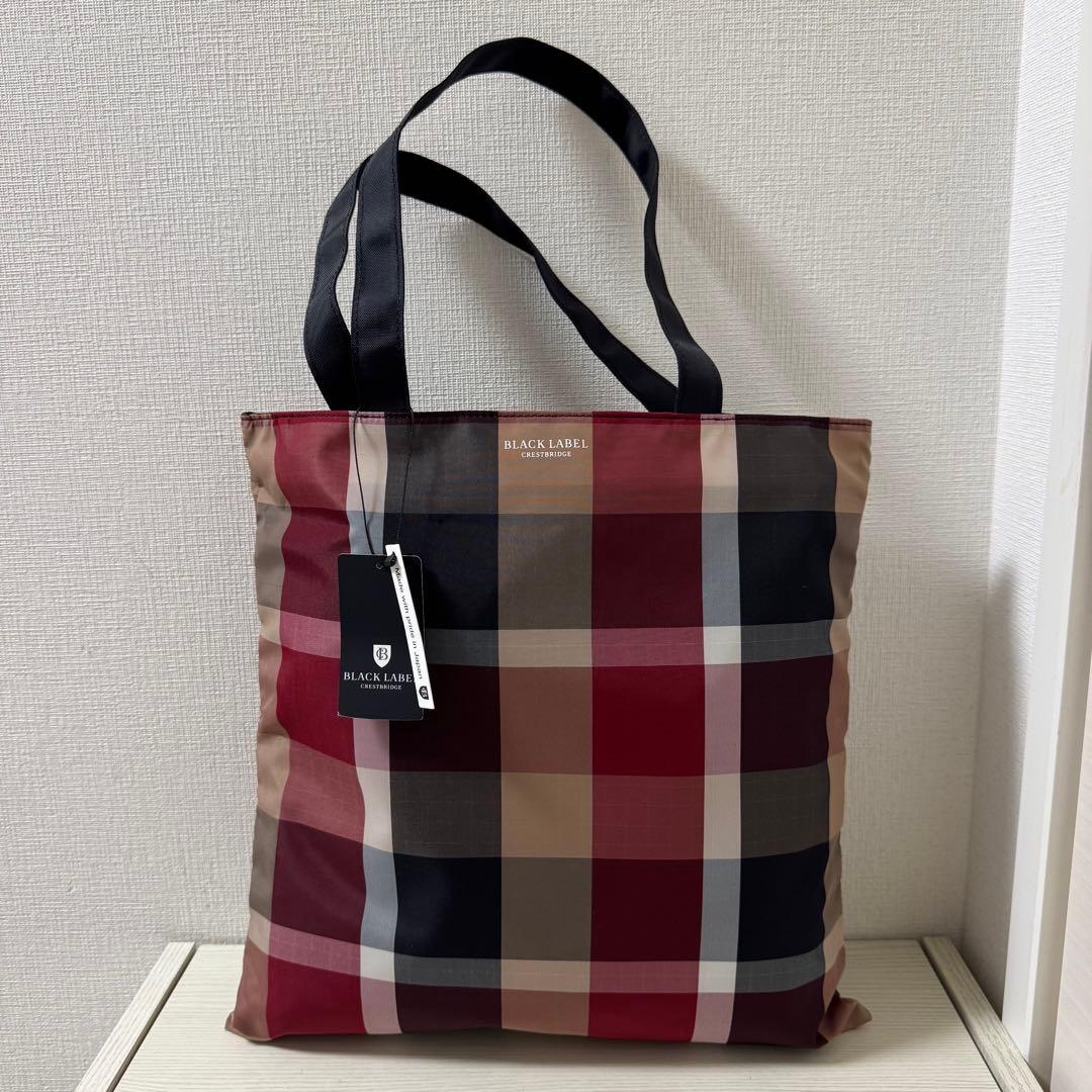 【新品タグ付き】ブラックレーベルクレストブリッジ エコバッグ レッド　チェック