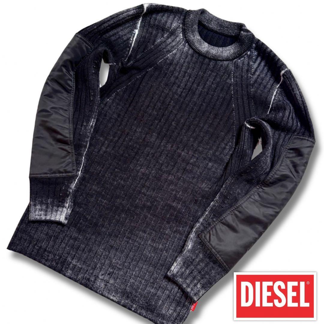 現行 RFID✨ディーゼル ニット ナイロン切替 クルーネック ウォッシュ加工