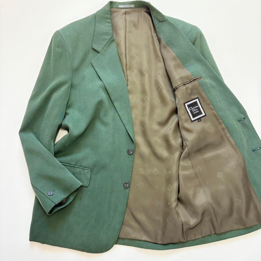 【希少】ChristianDior テーラードジャケット グリーン　総柄　微光沢