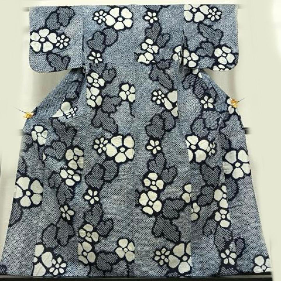 浴衣　有松絞り　三浦絞り　紺地ワントーン　有松成美絞り　綿　花文様