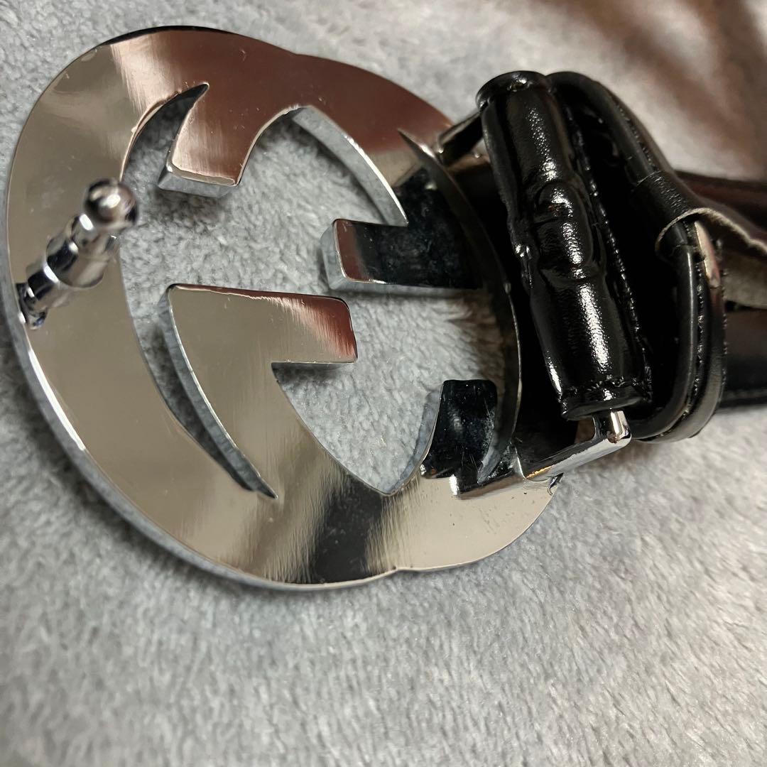 GUCCI ブラックレザー ベルト GGパターン　レディース　グッチ