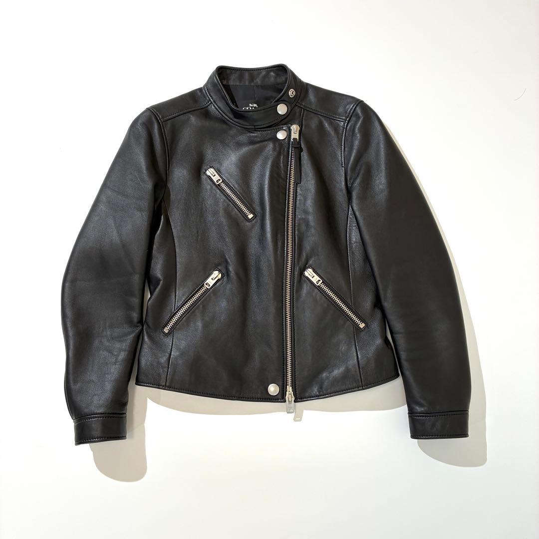良品★ coach コーチ シングルライダースジャケット ラムレザー レディース