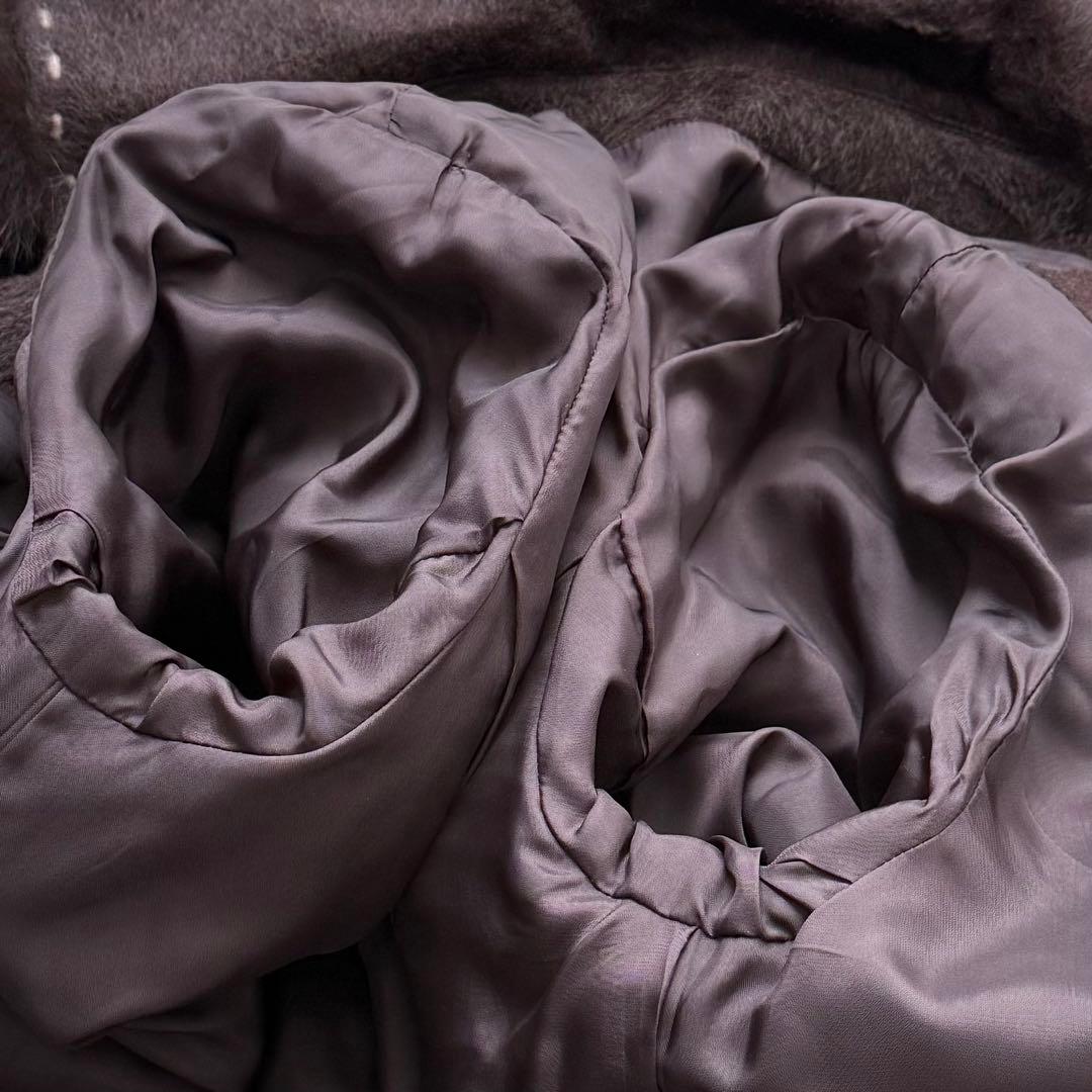 本毛皮☆フォックス アルパカ ベルテッドコート マキシ丈 120㎝ ブラウン