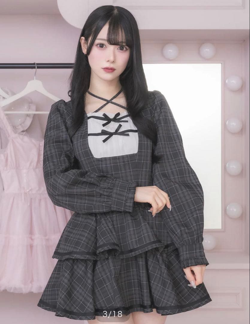 pium クロステープバイカラーティアードワンピース