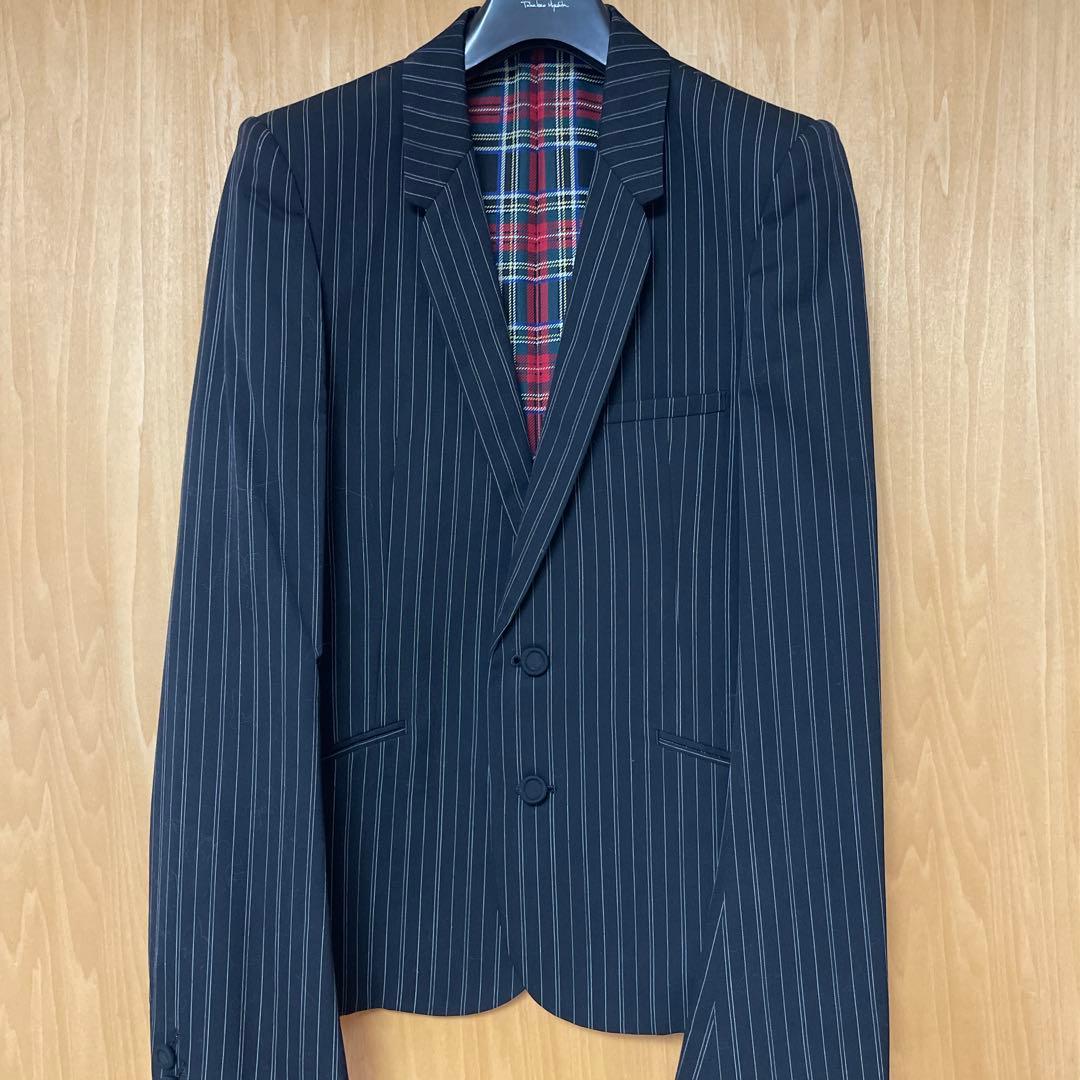 Number Nine ストライプ テーラードジャケット黒　裏地タータンチェック