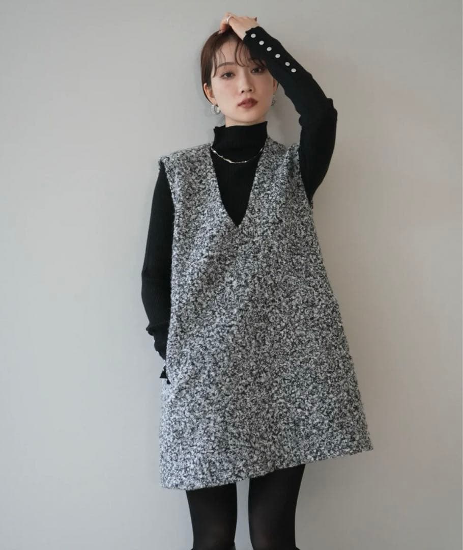 リュミエ　ミックスループヤーン　ニットミニ　ワンピース