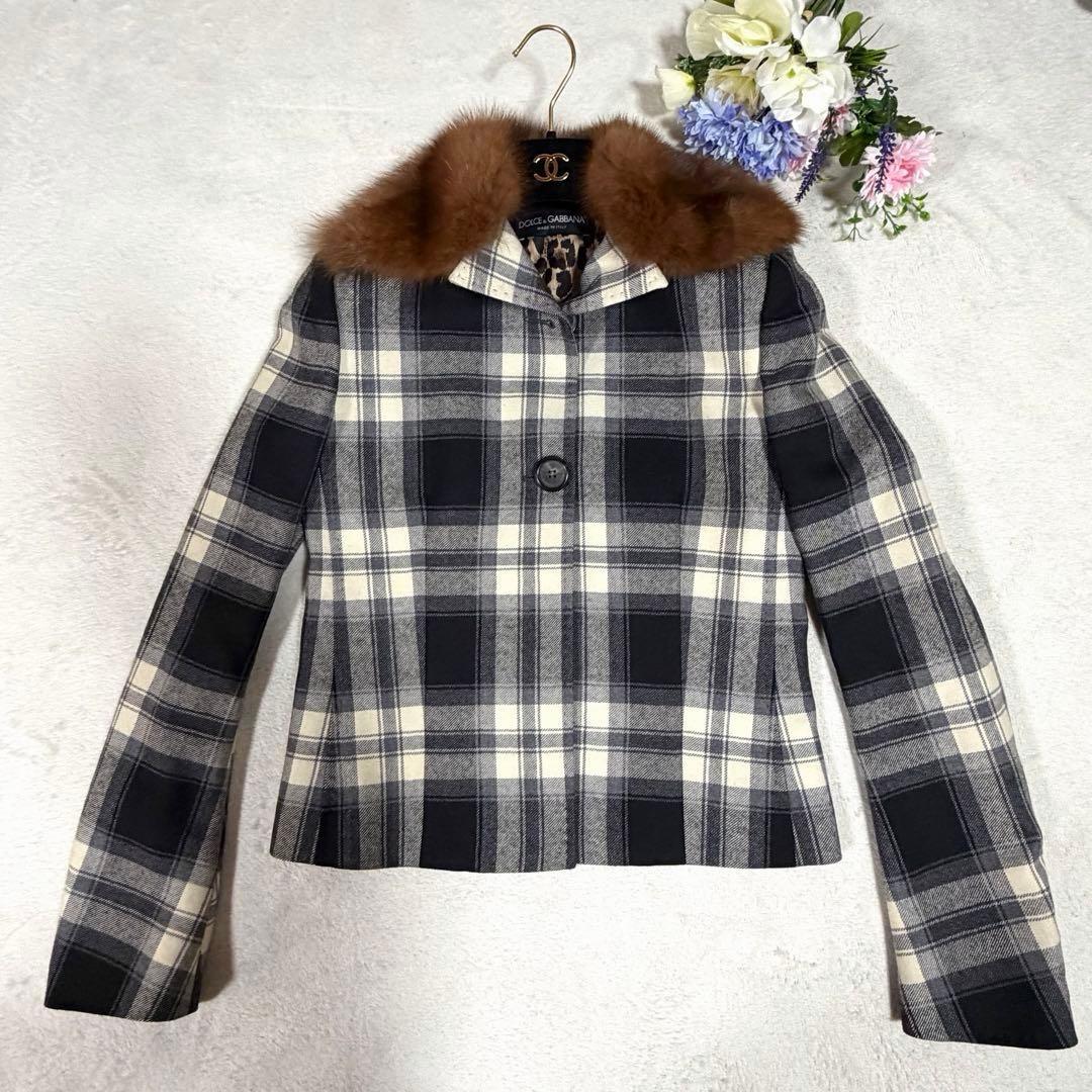 美品★DOLCE&GABBANA ドルガバ ファー付きジャケット チェック 40