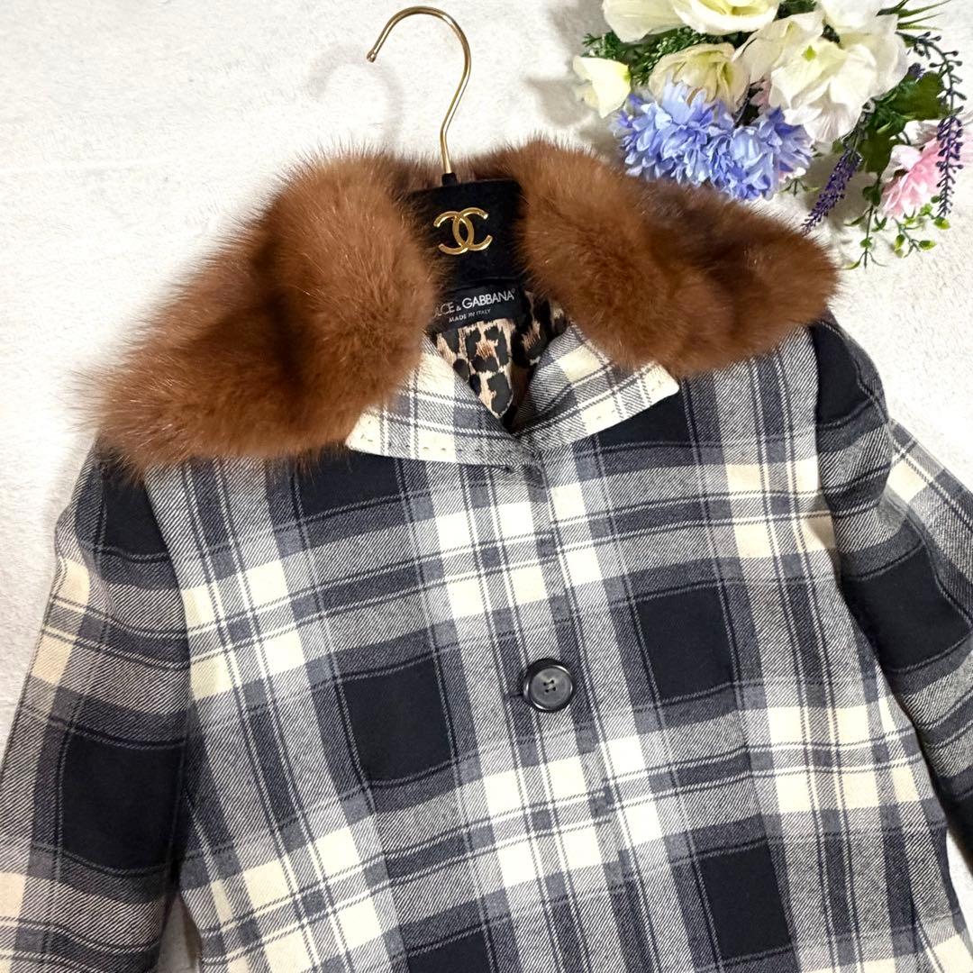 美品★DOLCE&GABBANA ドルガバ ファー付きジャケット チェック 40