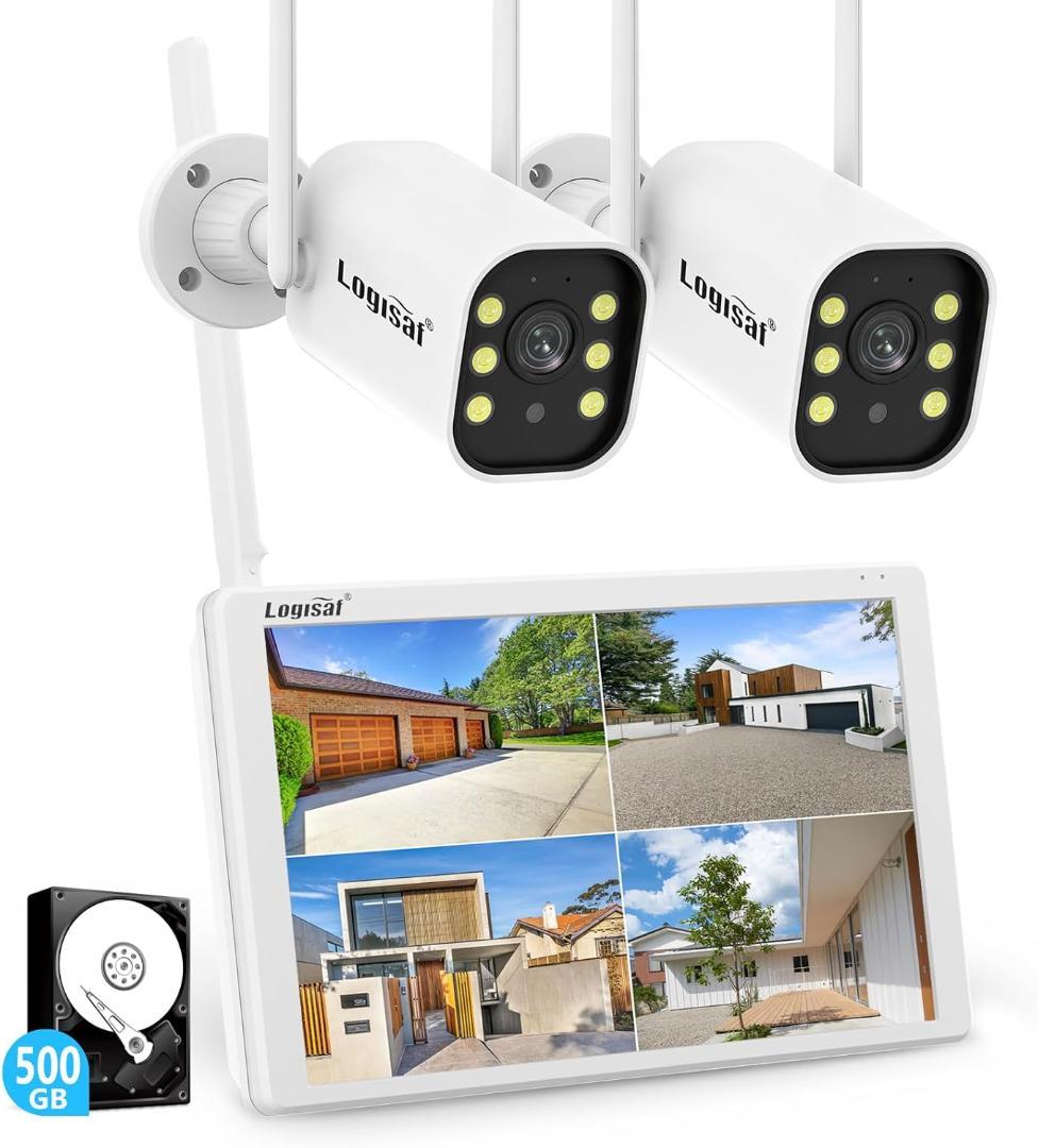 防犯カメラ 屋外 2台 モニター付き ワイヤレス 120°広角レンズ