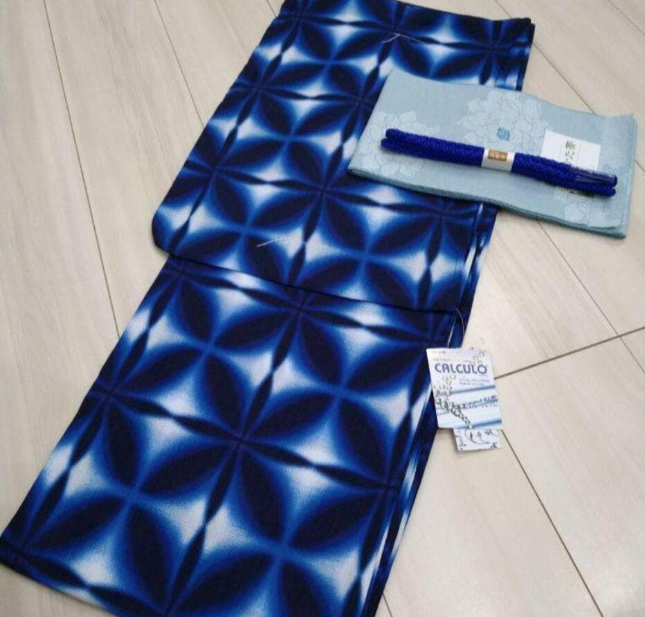 ◆ノー皺加工最高級カルキュロ◆変わり織り涼しげ水青可憐浴衣◆しわにならない