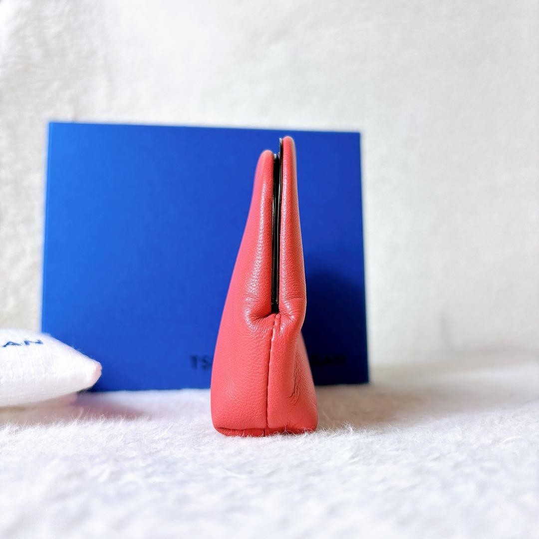 土屋鞄 スムースラムスキン がま口 ミディアム コーラル ケース ピンク