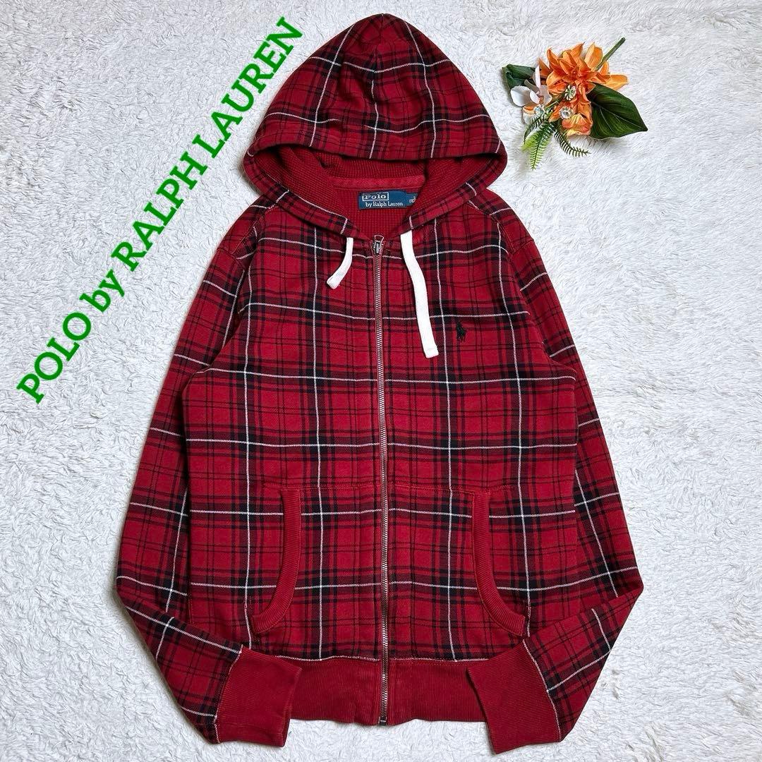 美品/ポロバイラルフローレン　チェックジップアップパーカー　ポニー刺繍　裏起毛