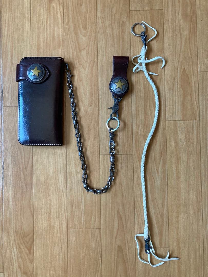 FUNNY ライダースウォレット&チェーン&ベルト　モーガンスターコンチョ　赤茶