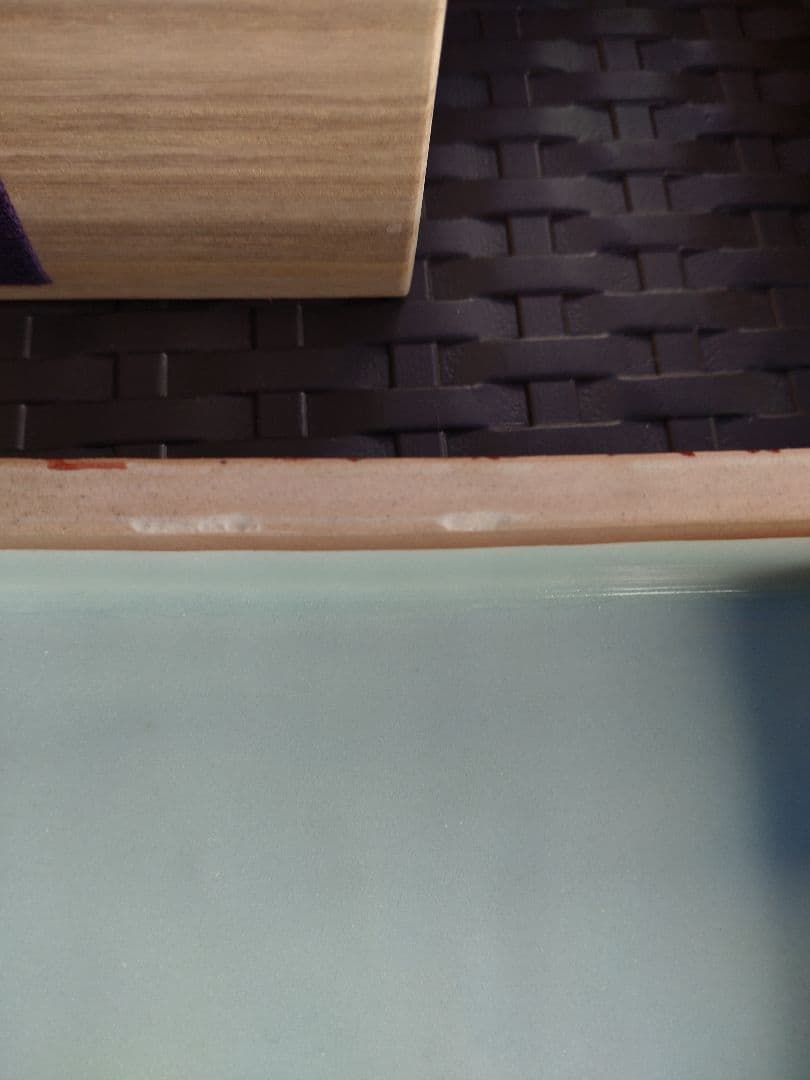 阿部眞士造染付丸文長方面取陶筥　共箱　新品?未使用?