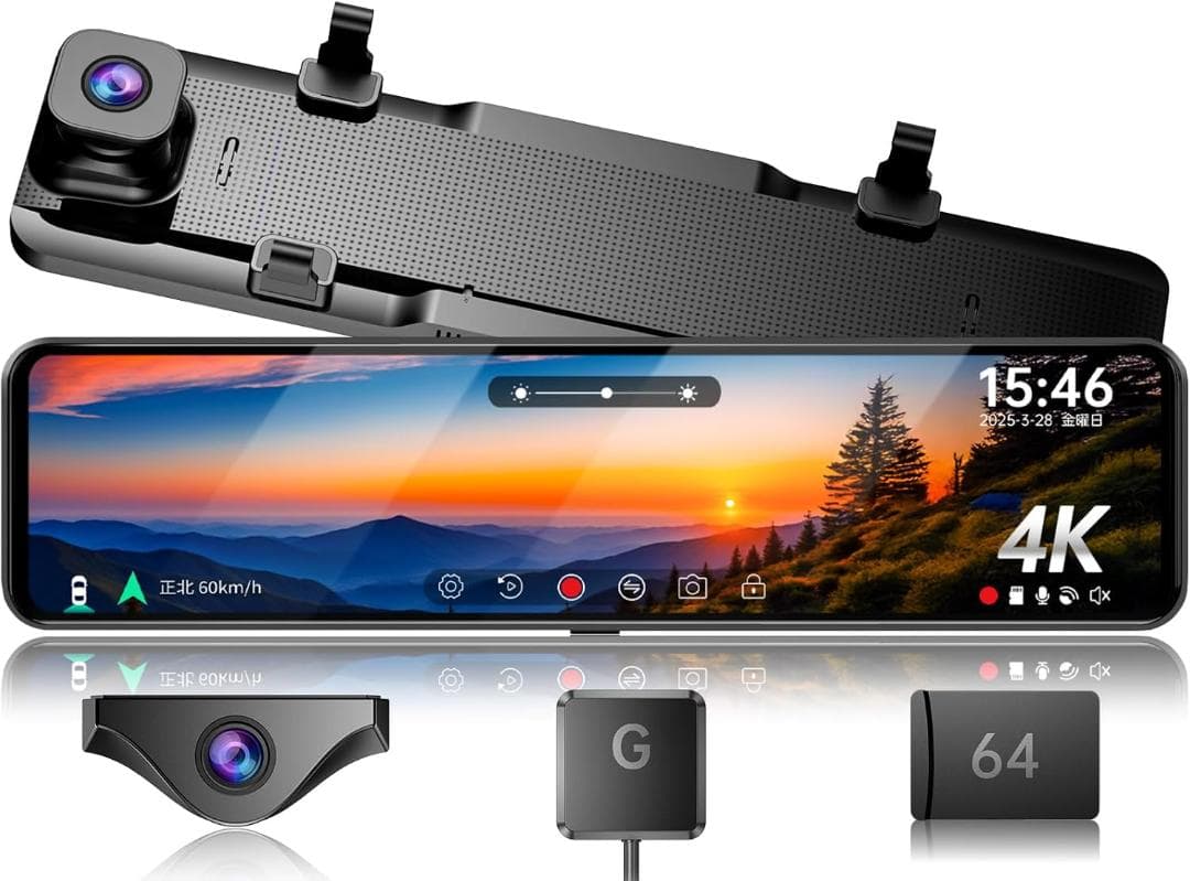 JADO ドライブレコーダー ミラー型 4K 12インチ ドラレコ 前後カメラ