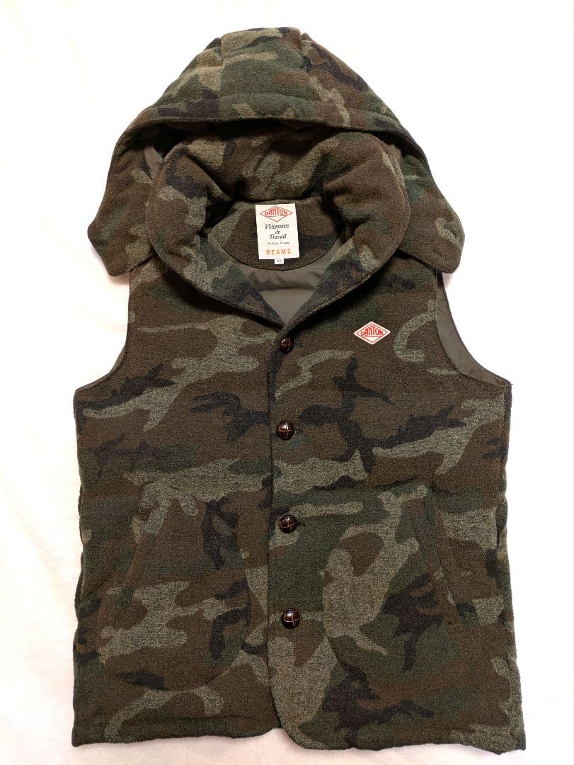 ダントン × BEAMS ウール ダウンベスト フード脱着 2way カモフラ