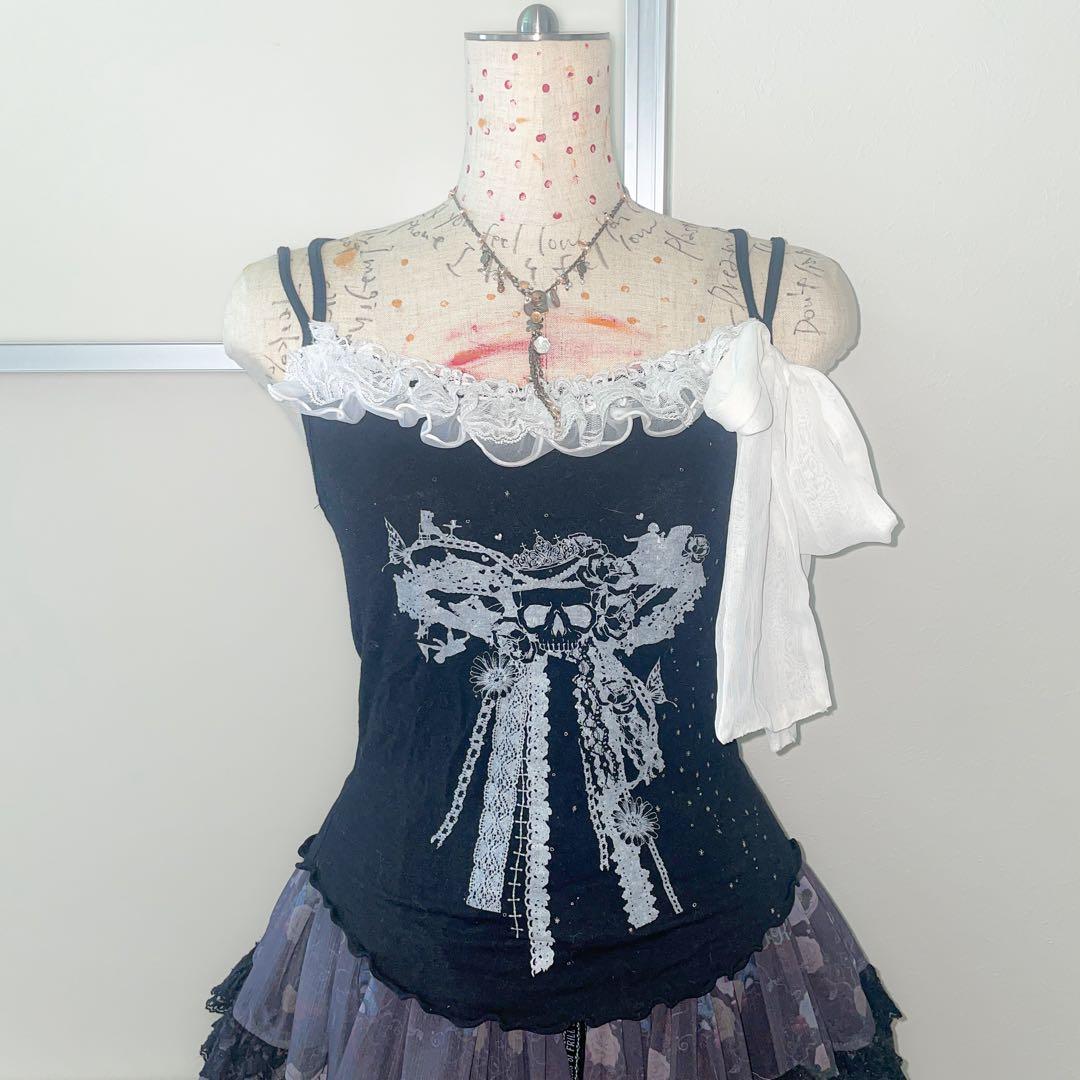 00s 希少 h.naoto heaven フリルリボン付きプリントキャミソール