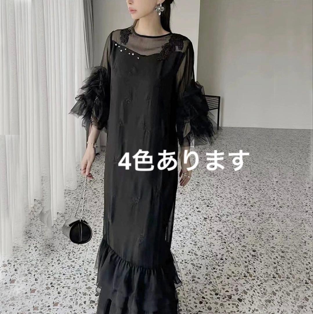 スーツ・フォーマル・ドレス hem tiered volume sleeve embroidery OP