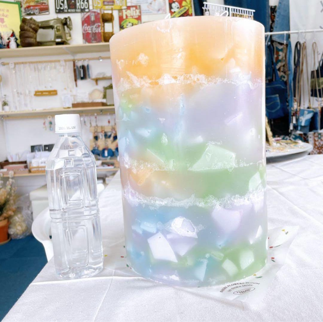 【特大サイズ】虹色ブロック入りキャンドル✨直径20cm×高さ32cm インテリア