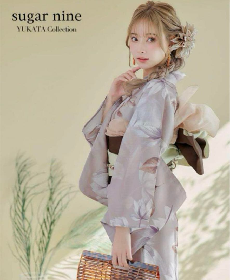 sugarホワイトフラワーブラウン浴衣