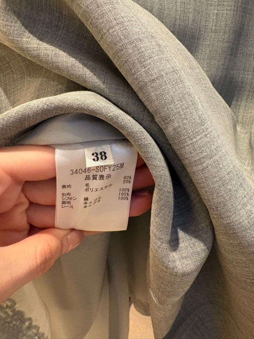 FOXEY シアー切り替えプリーツフレアーワンピース グレー