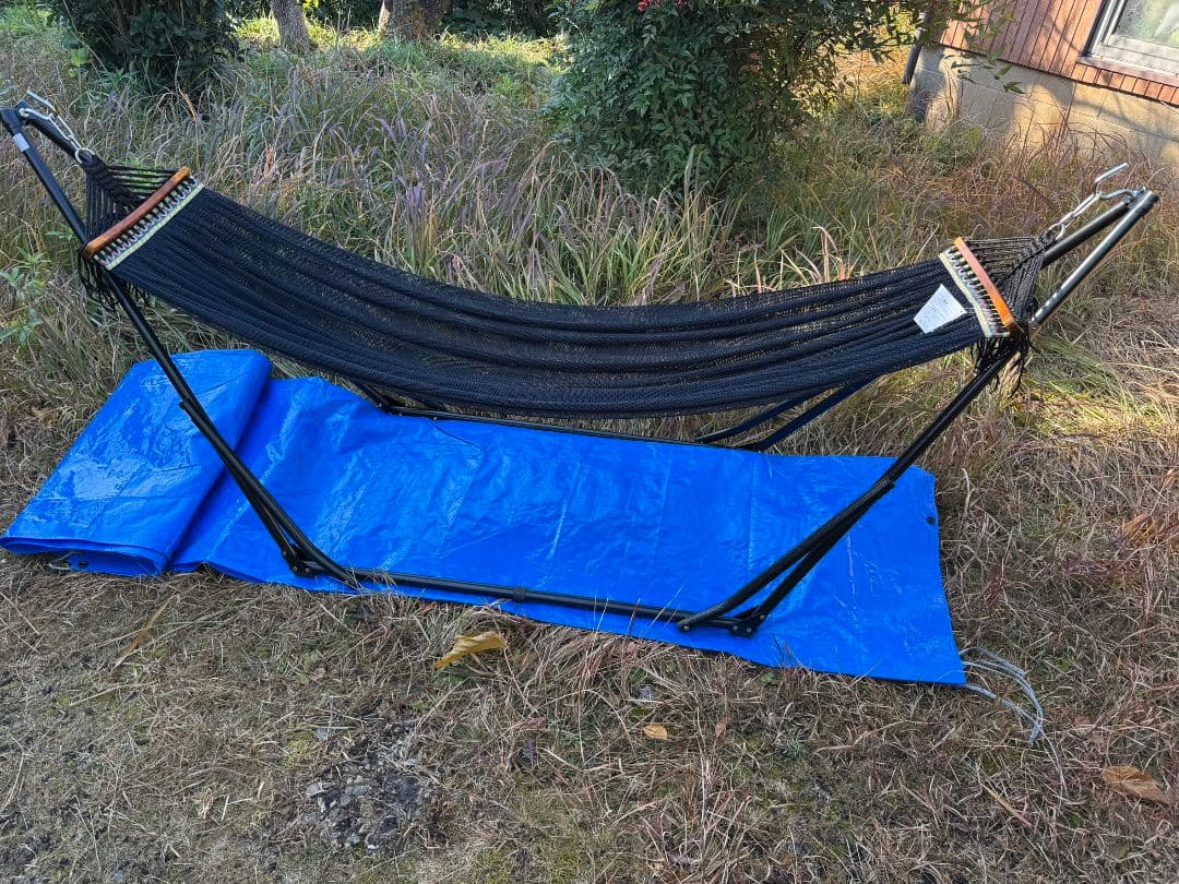 黒 ナイロン ハンモック スタンド付き 約270cm x 100cm