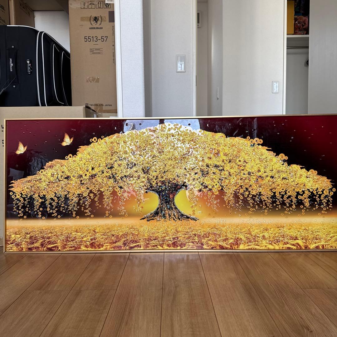 水晶絵　アートパネル　金のなる木　金運　アート