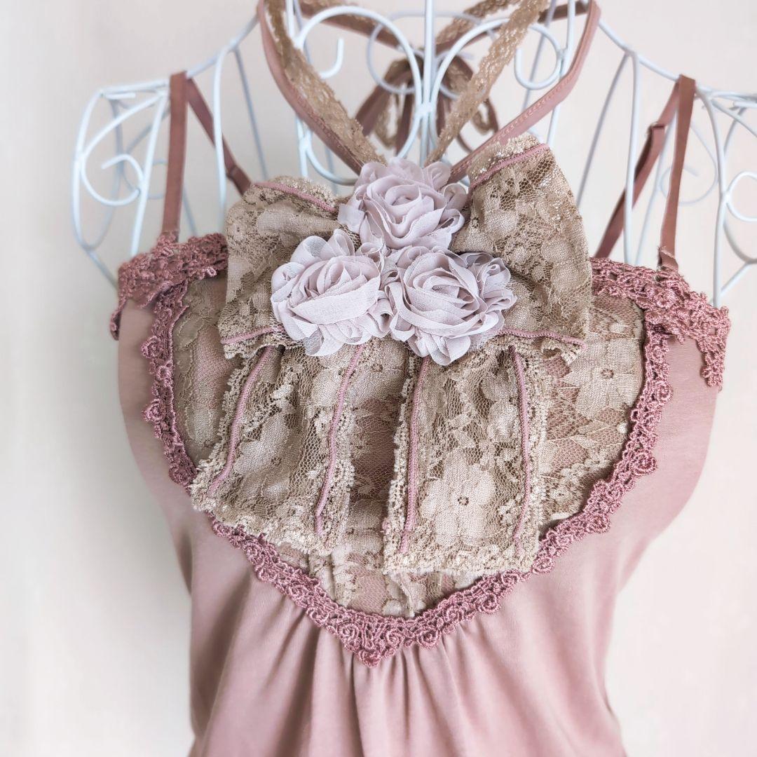 アクシーズファム♦デカリボン 巻きバラ ホルターネック キャミソール