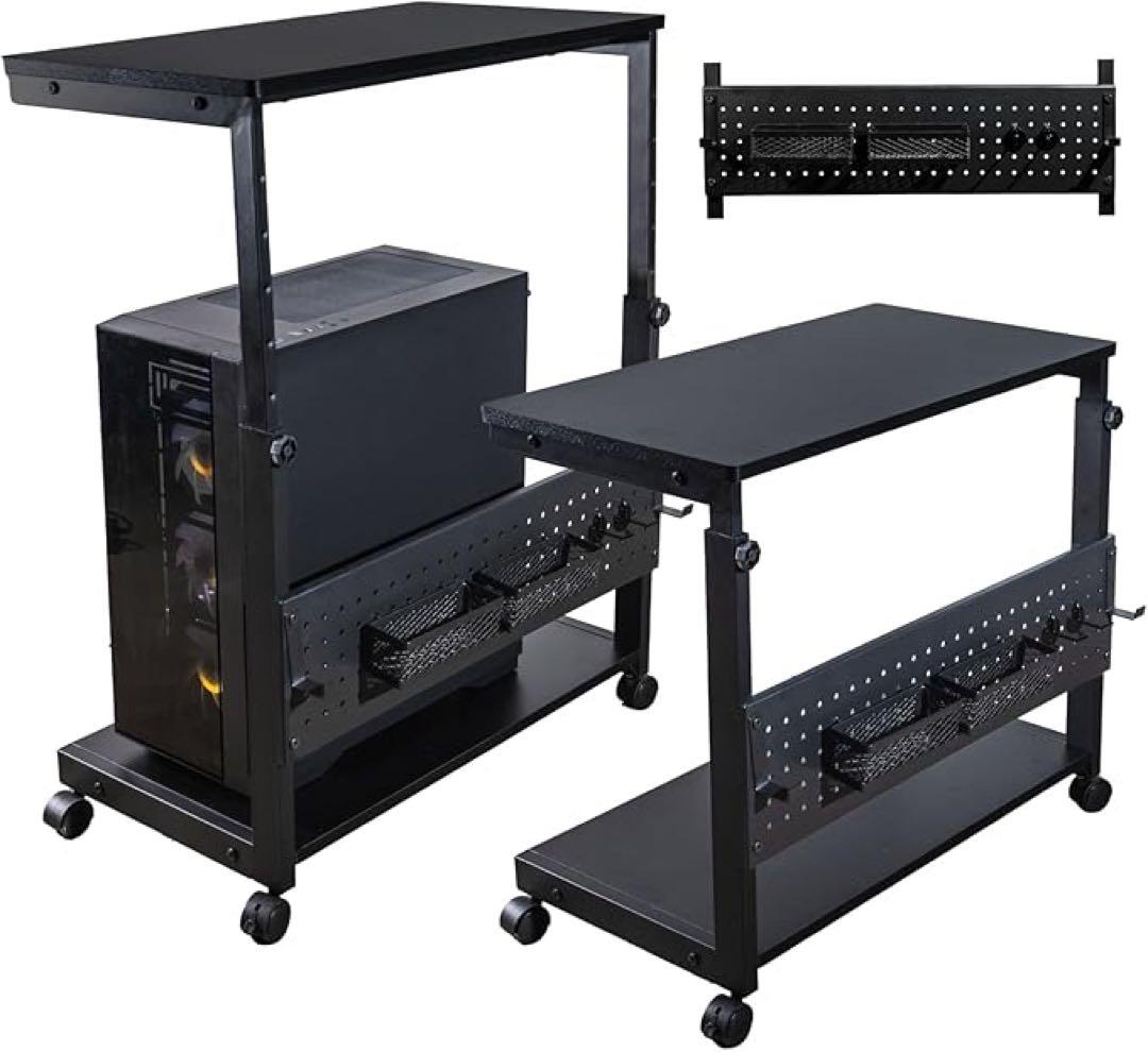 パソコンワゴン L字デスクPCスタンドキャスターデスクサイドラック昇降式 &SM