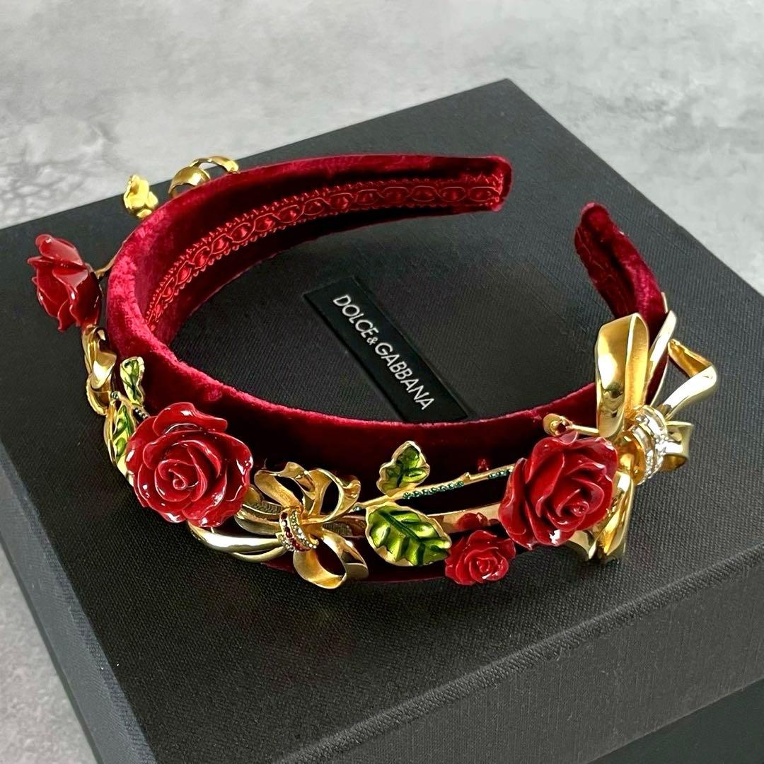 希少★ドルチェ＆ガッバーナ ベロア カチューシャ バラ ビジュー レディース 箱