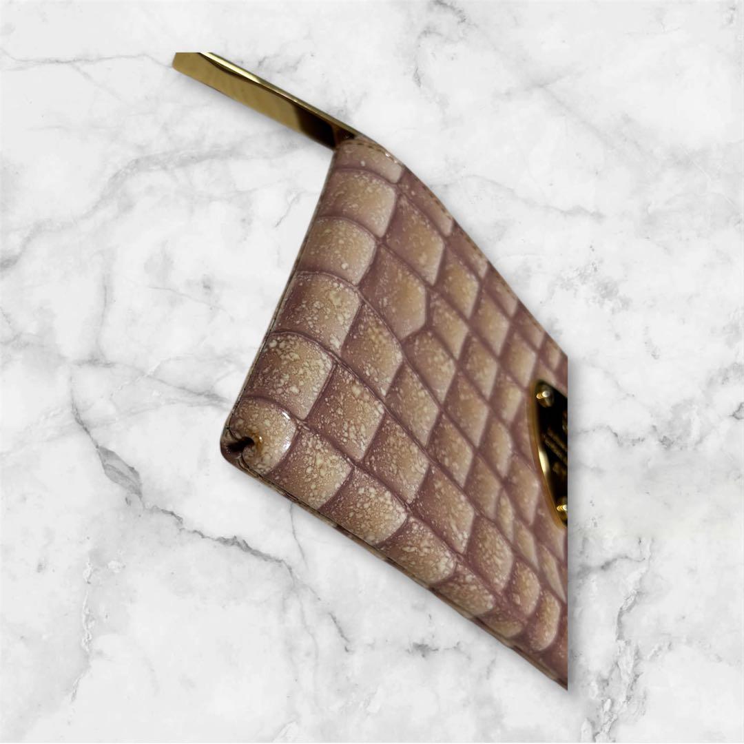 アタオ　L字 長財布 クロコ ダスティピンク