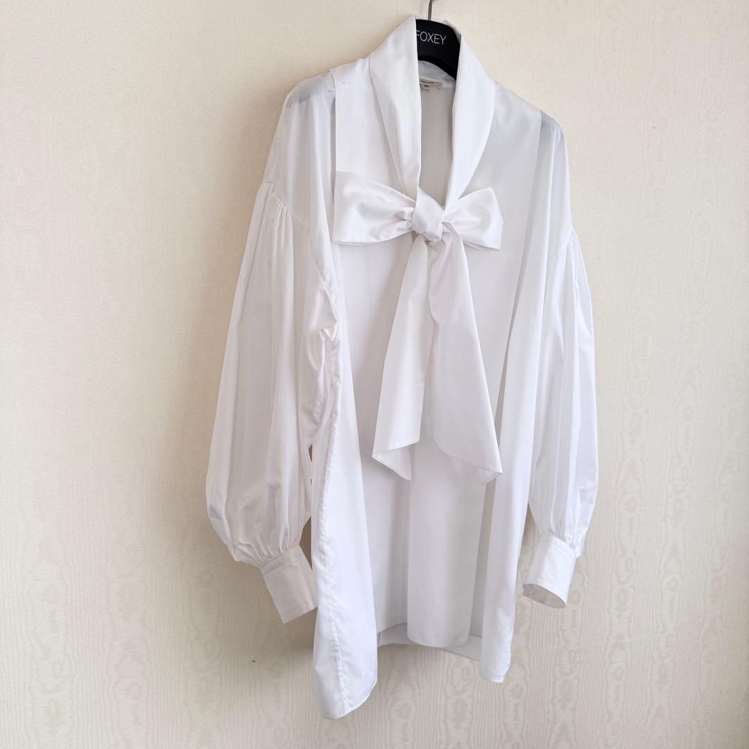 BLAMINKボウタイリボン コットンブラウス 白 ブラミンク クリーニング済