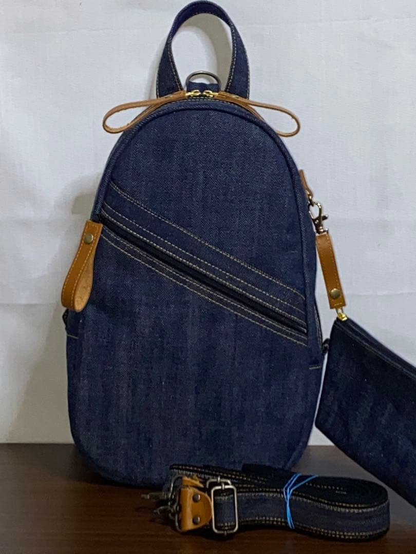 男女兼用☆岡山デニム☆リュック対応☆ワンショルダー☆ポーチ付き