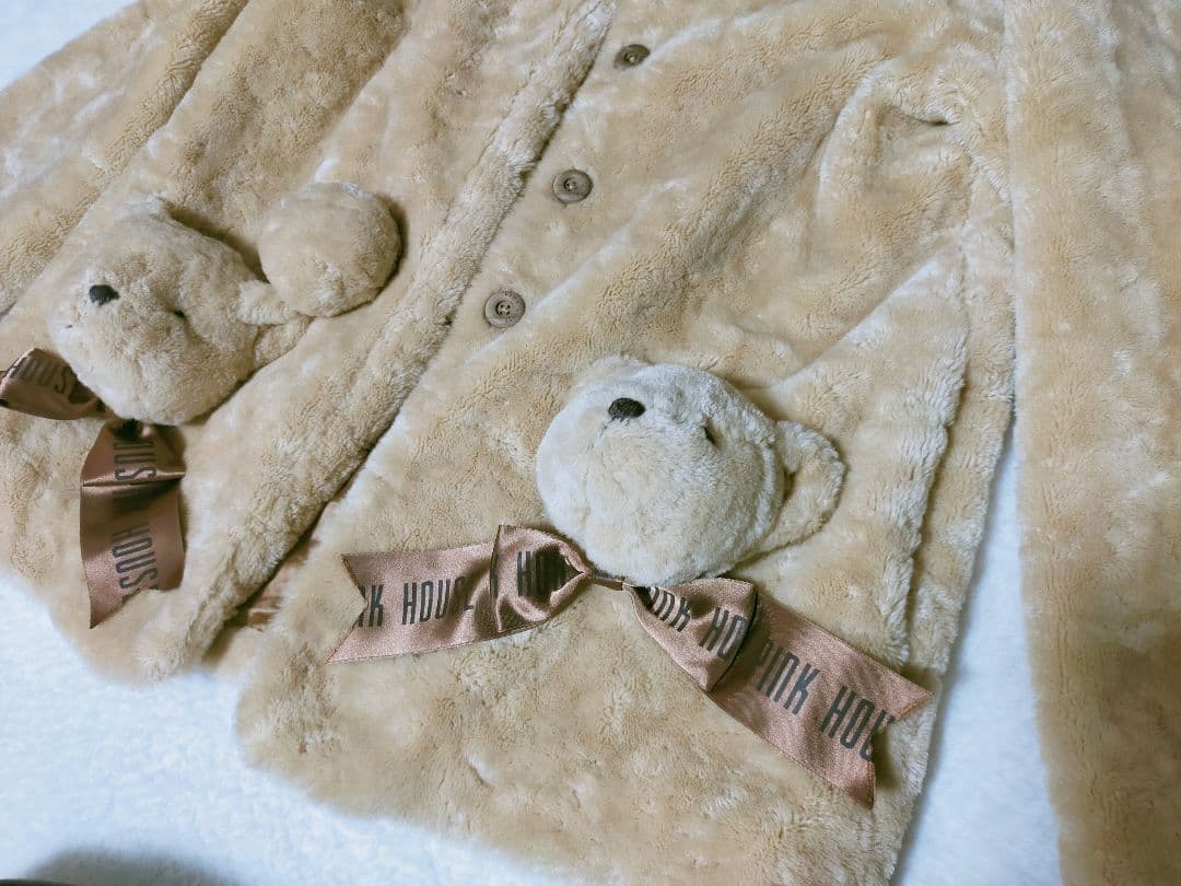 みみ ピンクハウス キャラメル色　クマさんもこもこファーコート