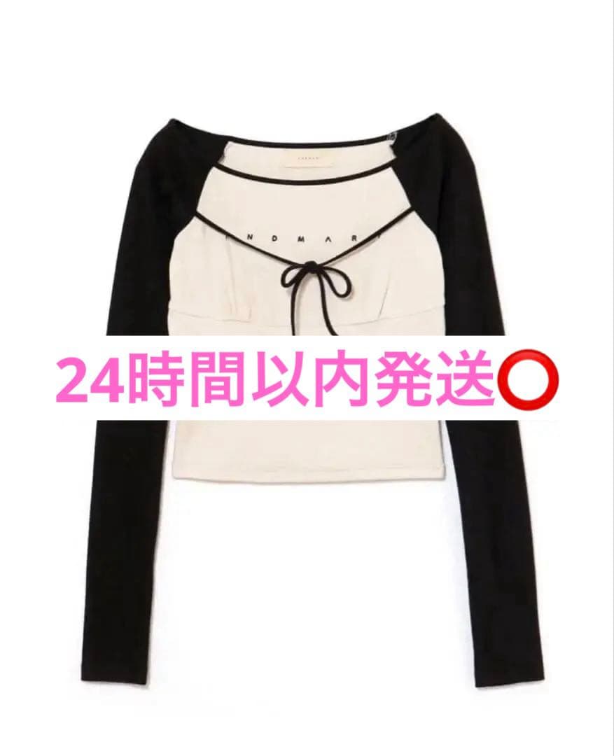 トップス andmary Alma ribbon tops black