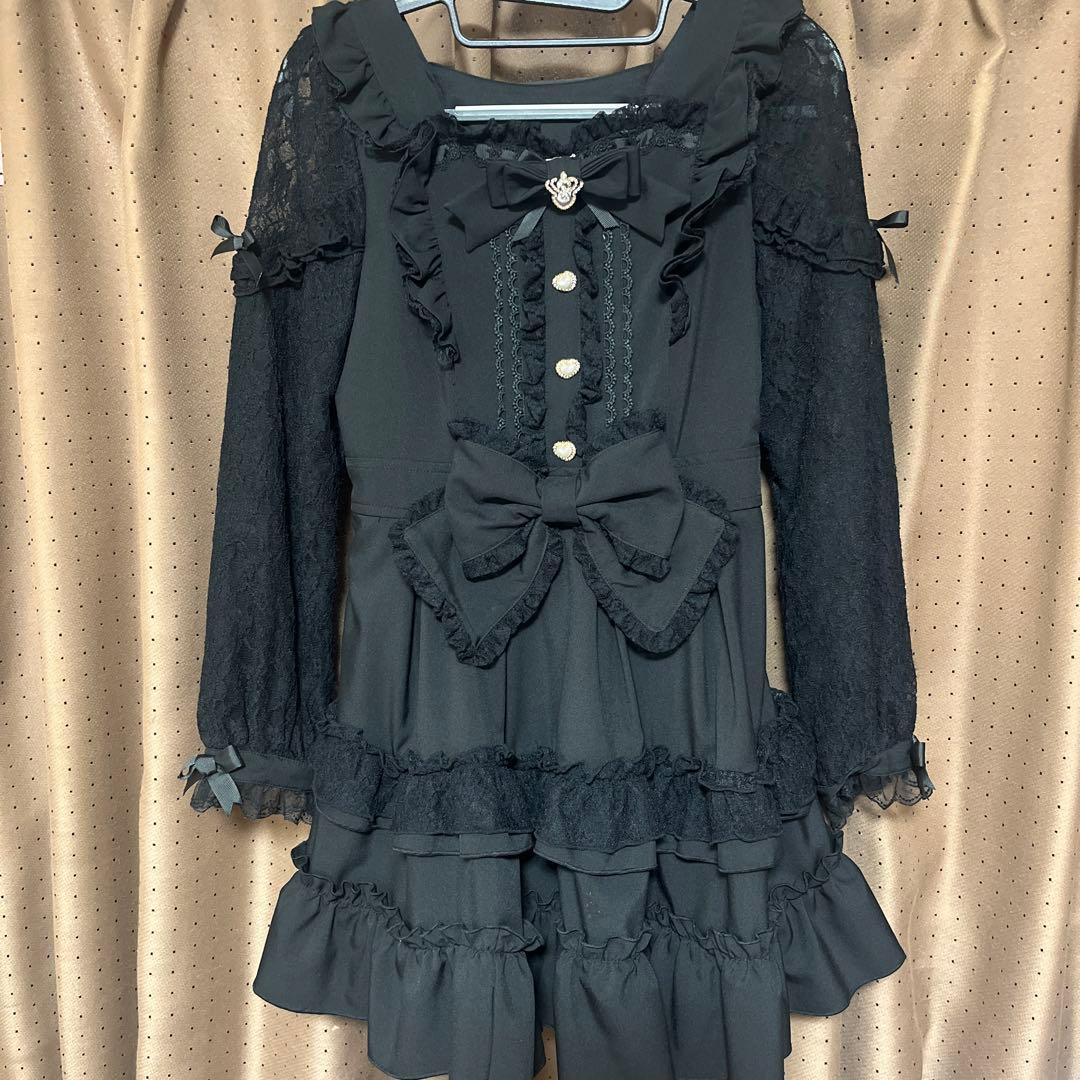 【訳あり】LIZLISA ティアラリボンティアードワンピース ブラック リズリサ